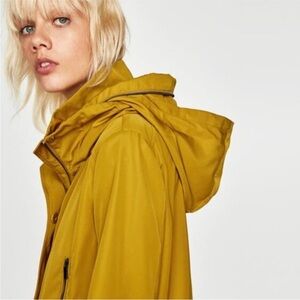 Zara Mustard Yellow Water Repellent Peplum Style Jacket Size S